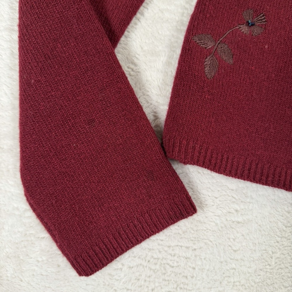 Classiques Entier Medium Lambswool‎ Embroidered Floral Cardigan Red Vintage - Picture 4 of 8
